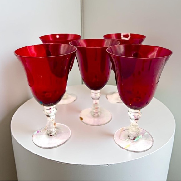 Ruby red glasses crystal stems Vintage - Wine/Champagne Vintage - Picture 13 of 14